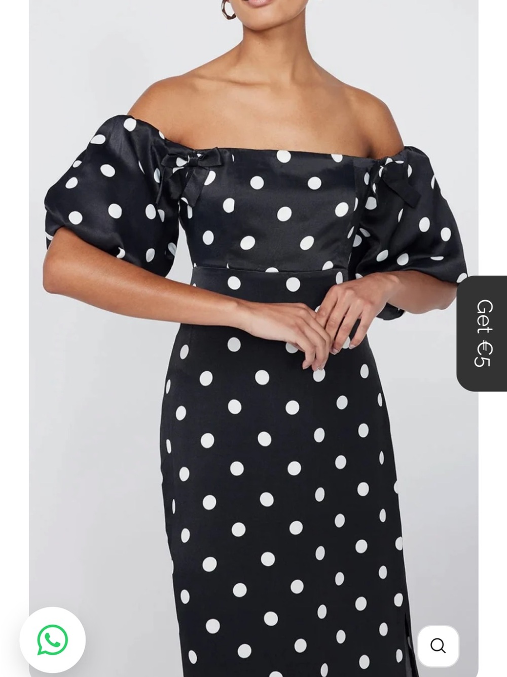 Kitri- Off-Shoulder Black Polka Dot Maxi Dress two side slits